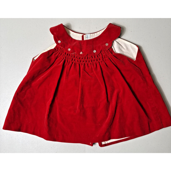 Vintage Baby Dress Red Velvet Christmas Size 12 Months Holiday Smocked 1980s EUC - Picture 3 of 13